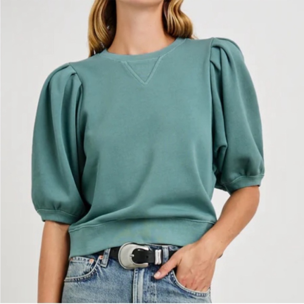 NWOT Rails Teal Puff Sleeve Sweatshirt size large - Picture 2 of 10